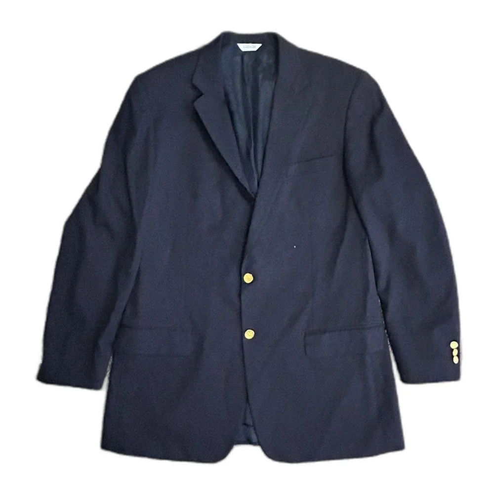 Joseph & Feiss Men's Navy Wool Gold Button Classic Blazer Jacket Size 44 X-Tall